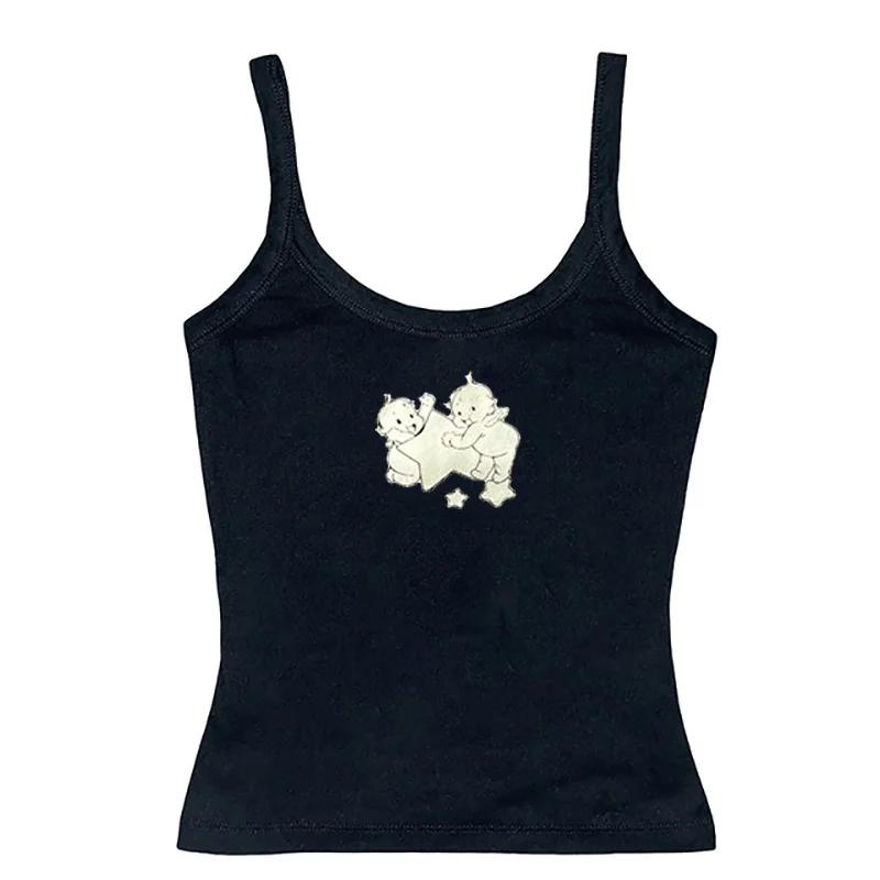 Angel Print tank top T-Shirts Women Summer Casual O  Ʈ  Ƽ Woman Vintage Sweet Y2k Crop Top Clothing